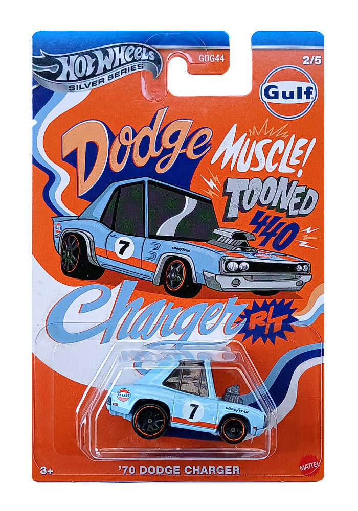 Hot Wheels Silver Series '70 Dodge Charger (Tooned) | Dodge Muscle Gulf Series (2/5) | 1:64 Scale Die-Cast Car for Kids & Collectors Aged 3+