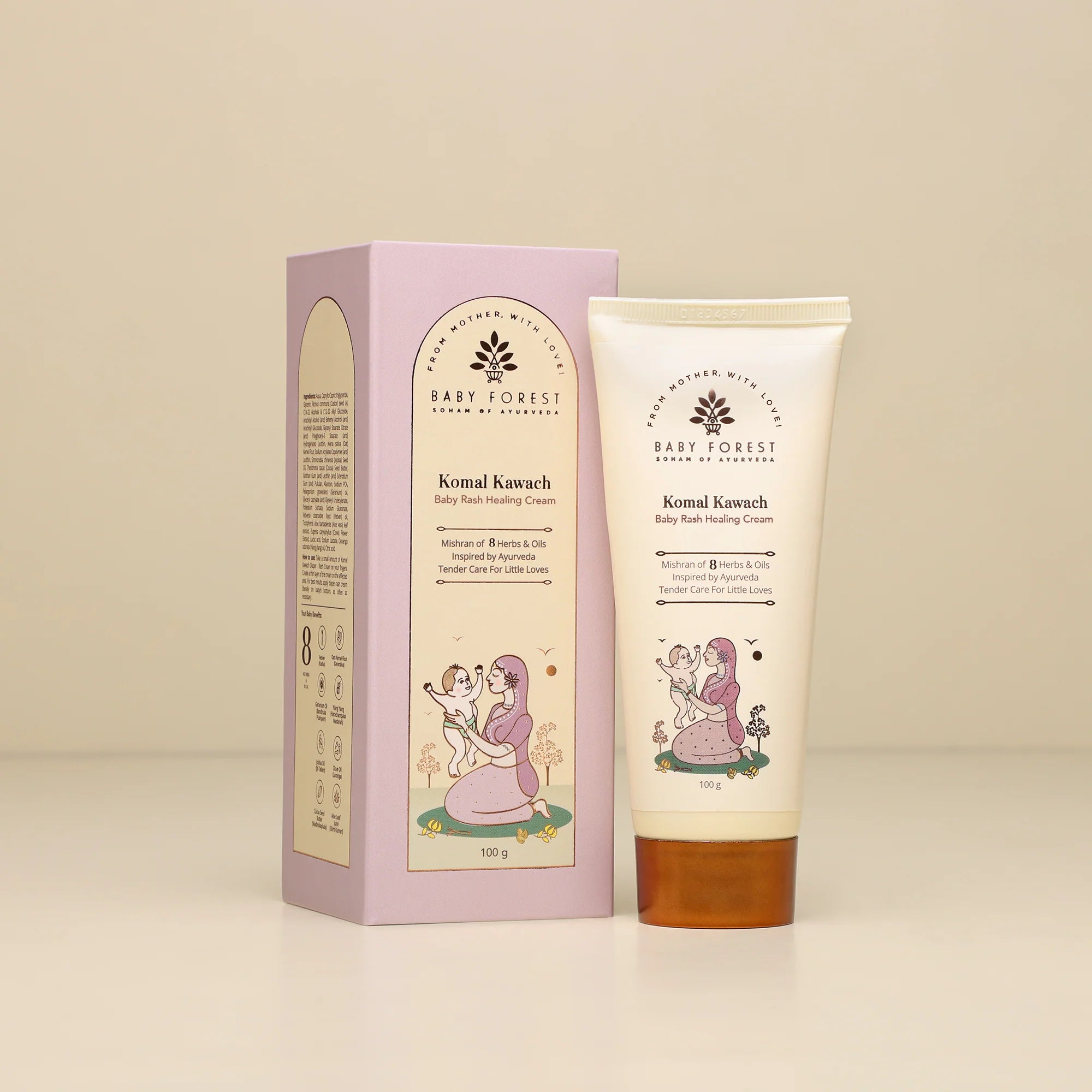 Baby Forest Komal Kawach Rash Healing Cream for Newborns & Infants – 100g | Ayurvedic Diaper Rash Relief with Vetiver, Ylang Ylang & Geranium Oil | Safe for 0+ Months, Sensitive Skin Protection