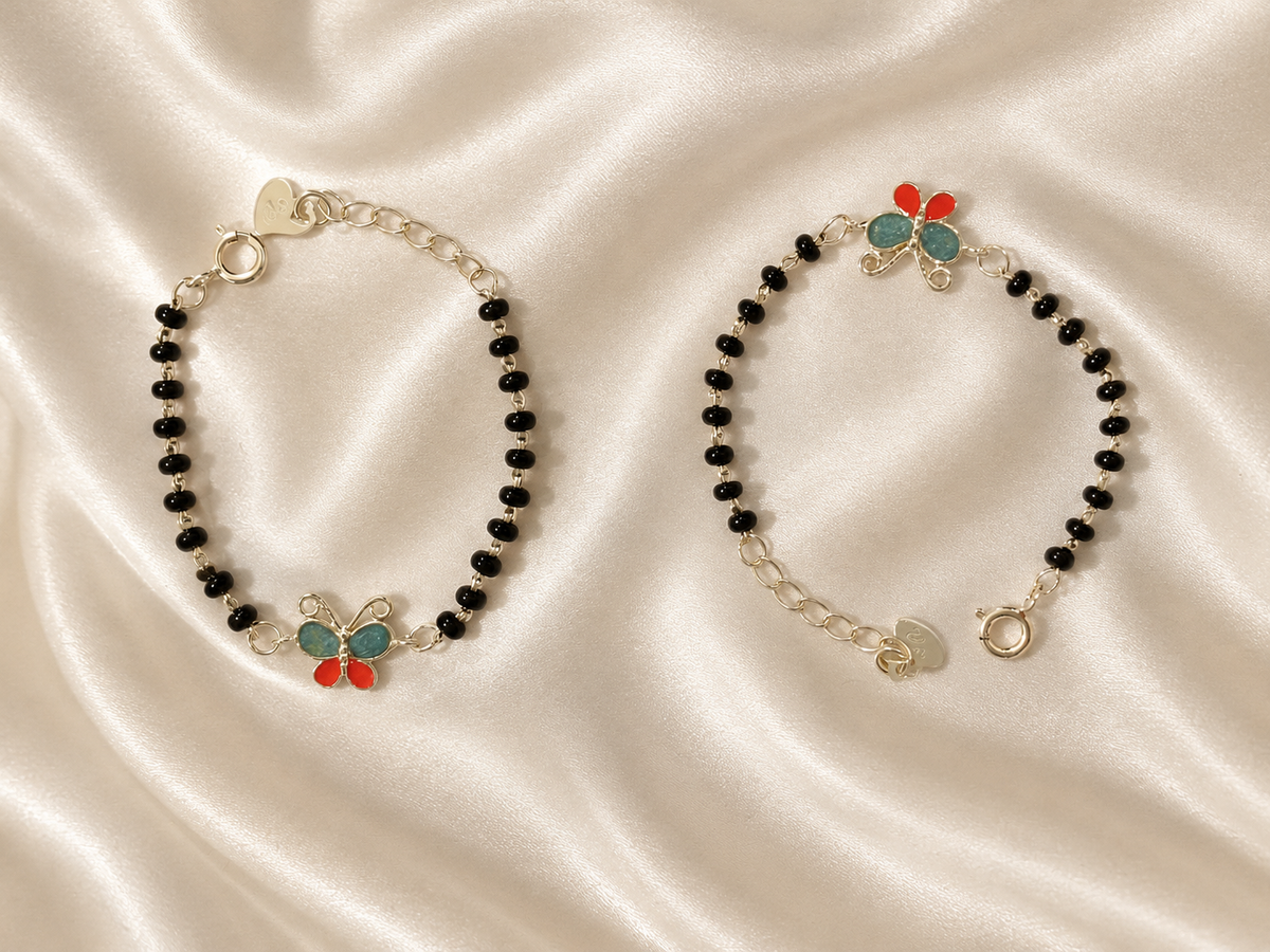 Vibrant Butterfly Enamel Nazariya - 925 Sterling Silver Protective Bracelet for Kids - MINIMEE KIDS