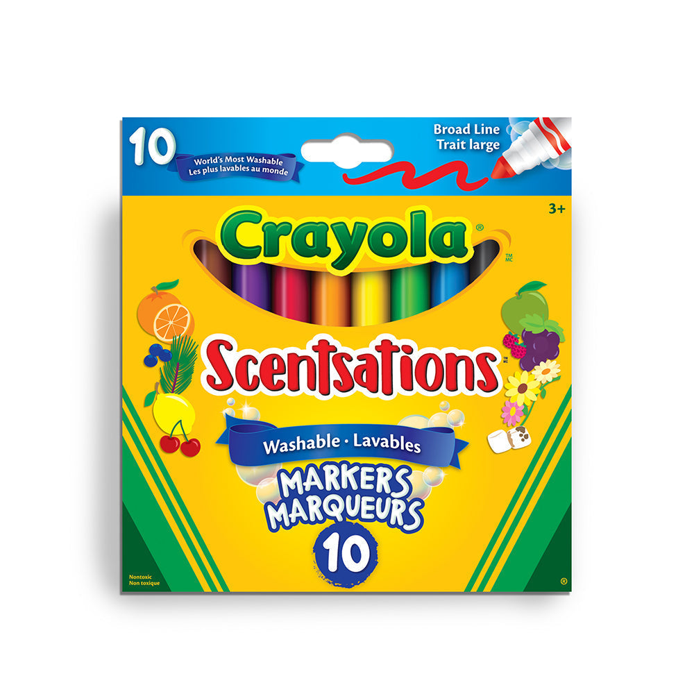 Crayola Scentsations Washable Broad Line Markers – Pack of 10 Sweet Scented Colors Fun Fruity Fragrances for Kids Art Crafts Bold Washable Ink