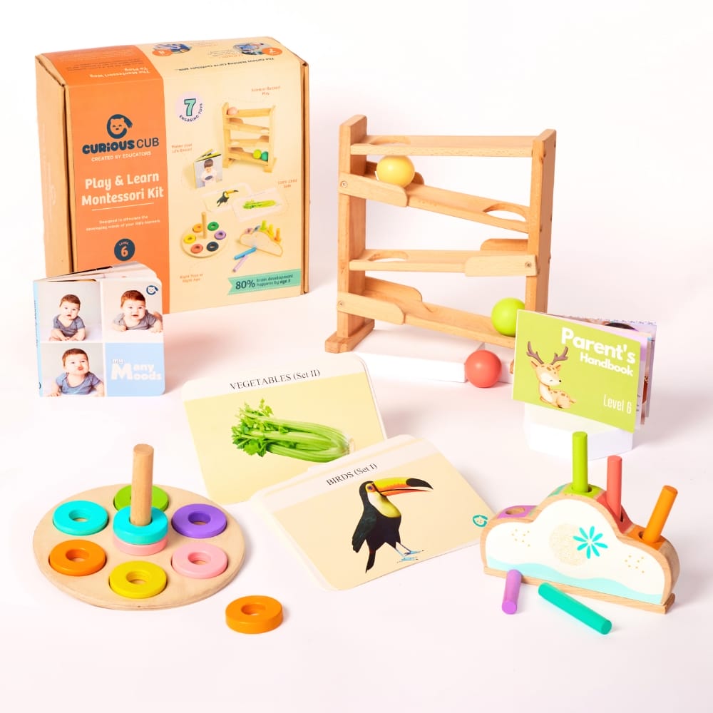 Curious Cub Level 6 Play & Learn Montessori Kit (11-12 Months+) | 7-Piece Educational Toy Set for Logic, Coordination & Emotional Intelligence | minimee kids