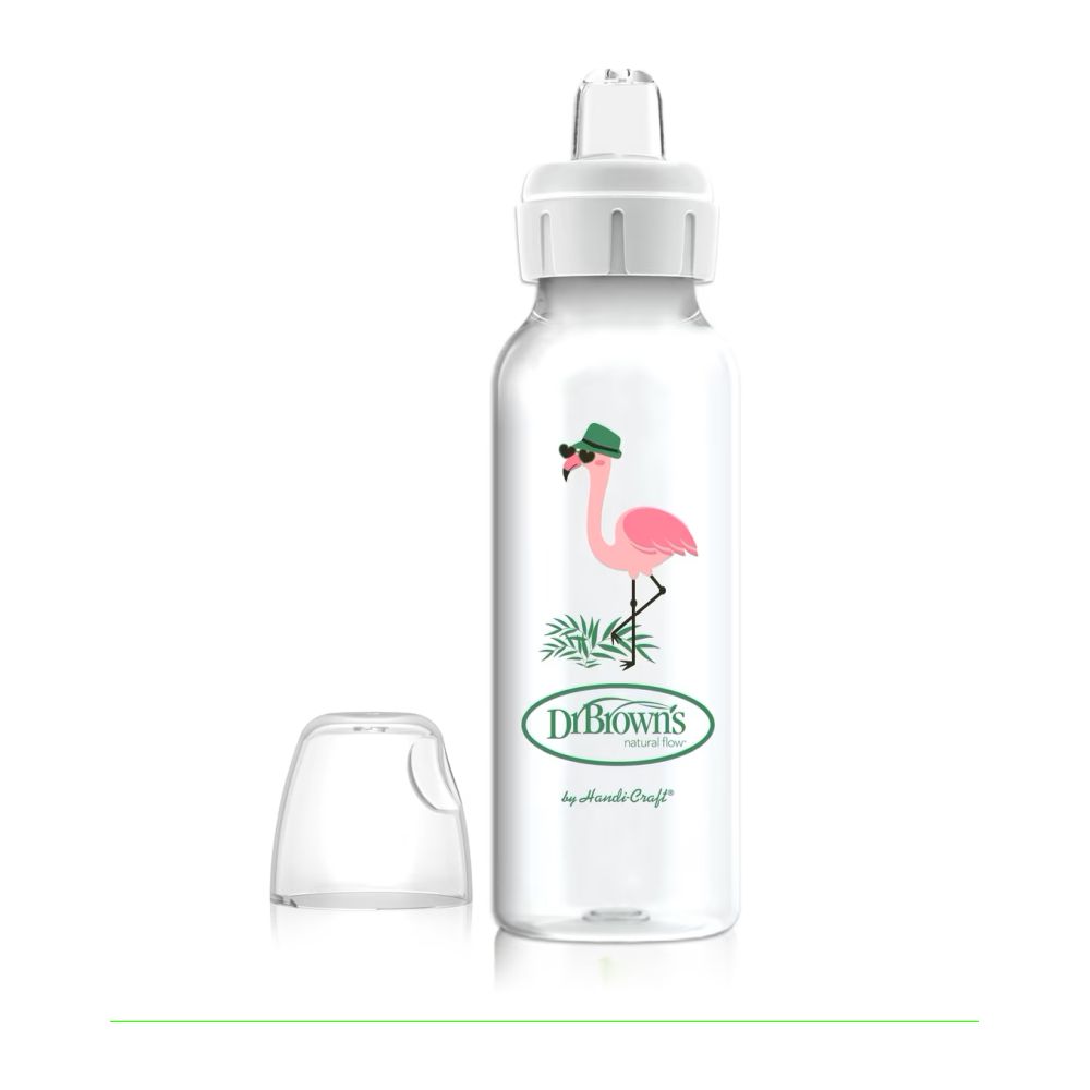 Dr. Brown's Milestones Narrow Sippy Bottle | Soft Silicone Sippy Spout for 6 Months & Above | Flamingo - 250ml