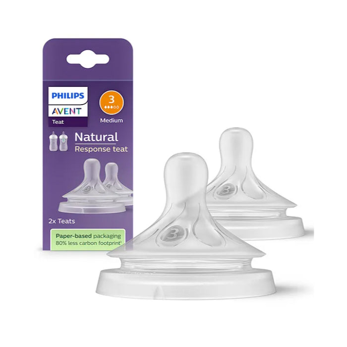 Philips Avent Natural Response Teat - Flow 3 for Babies 1 Month and Above | Pack of 2 | SCY963/02 - BPA-Free Anti-Colic Silicone Nipples | Mimics Breastfeeding Pace - MINIMEE KIDS