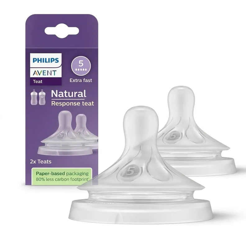 Philips Avent Natural Response Teat - Flow 5 for Babies 6 Months and Above | Pack of 2 | SCY965/02 - BPA-Free Anti-Colic Silicone Nipples | Mimics Breastfeeding Rhythm - MINIMEE KIDS