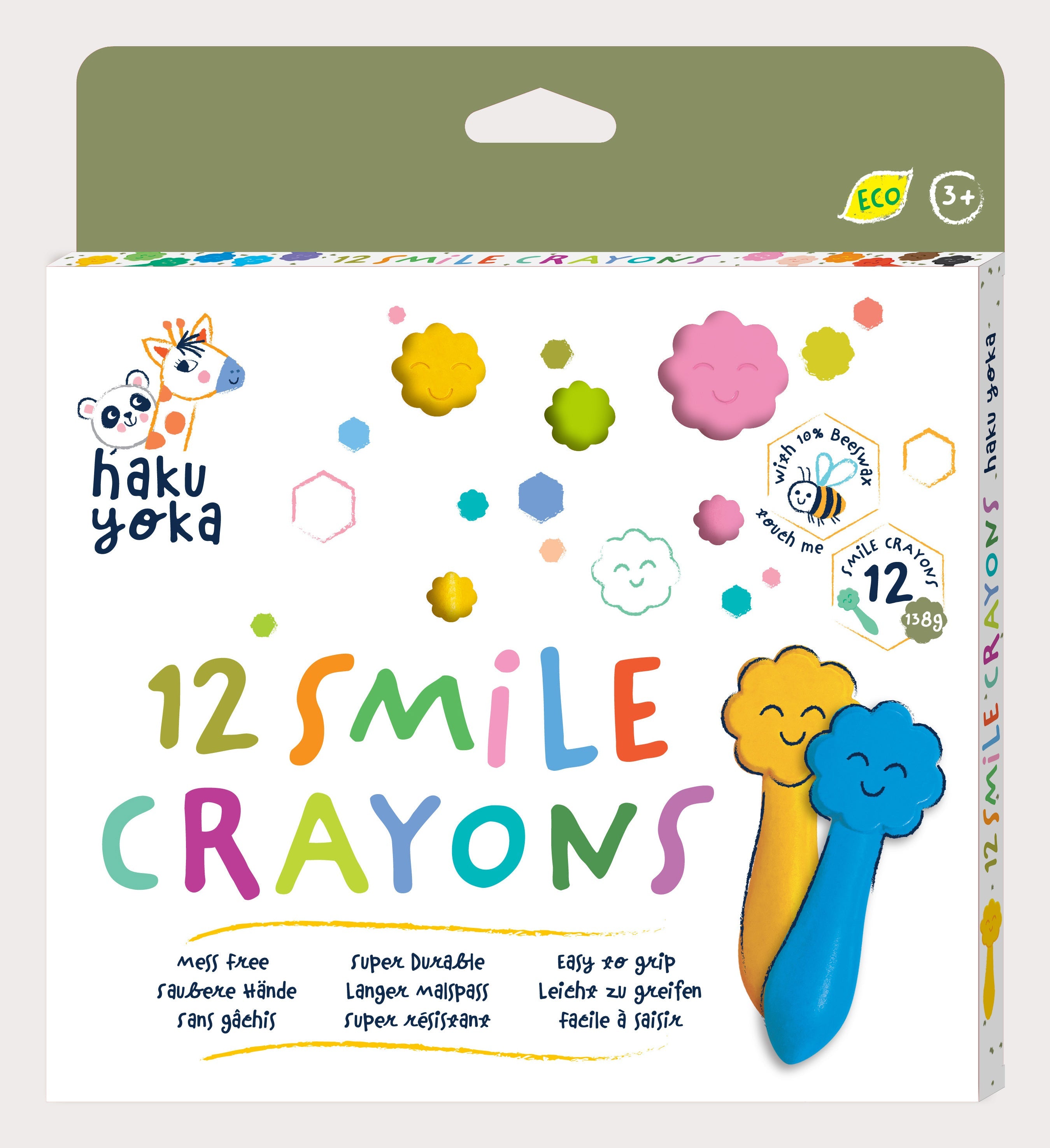 Avenir Haku Yoka 12 Mess-Free Durable Crayons for Toddlers | Easy-Grip Eco-Friendly Crayons with Smile & Owl Designs | Ages 2+