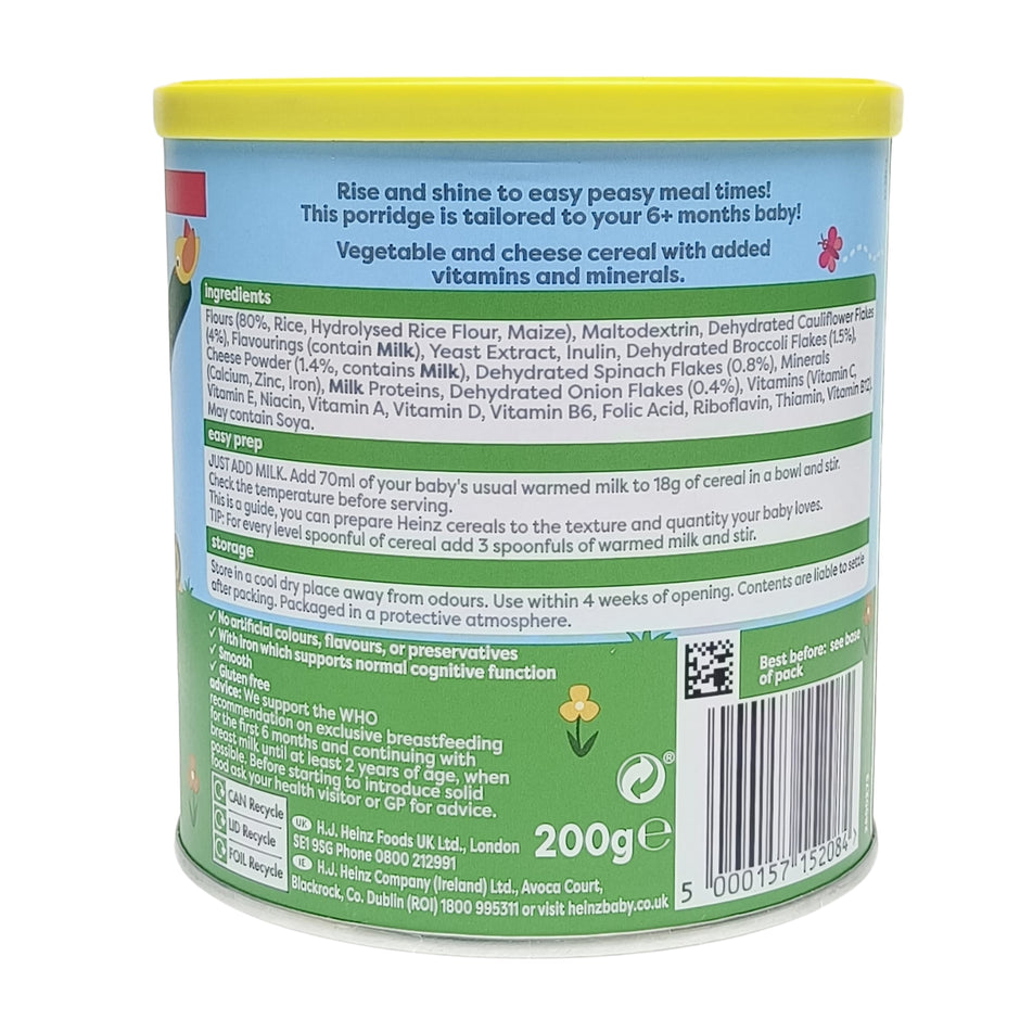 Heinz Cauliflower, Broccoli & Cheese Multigrain Porridge for 6+ Month Babies – 200g | Iron-Rich Cereal with Vegetables & No Added Preservatives | Smooth Texture Ideal for Weaning
