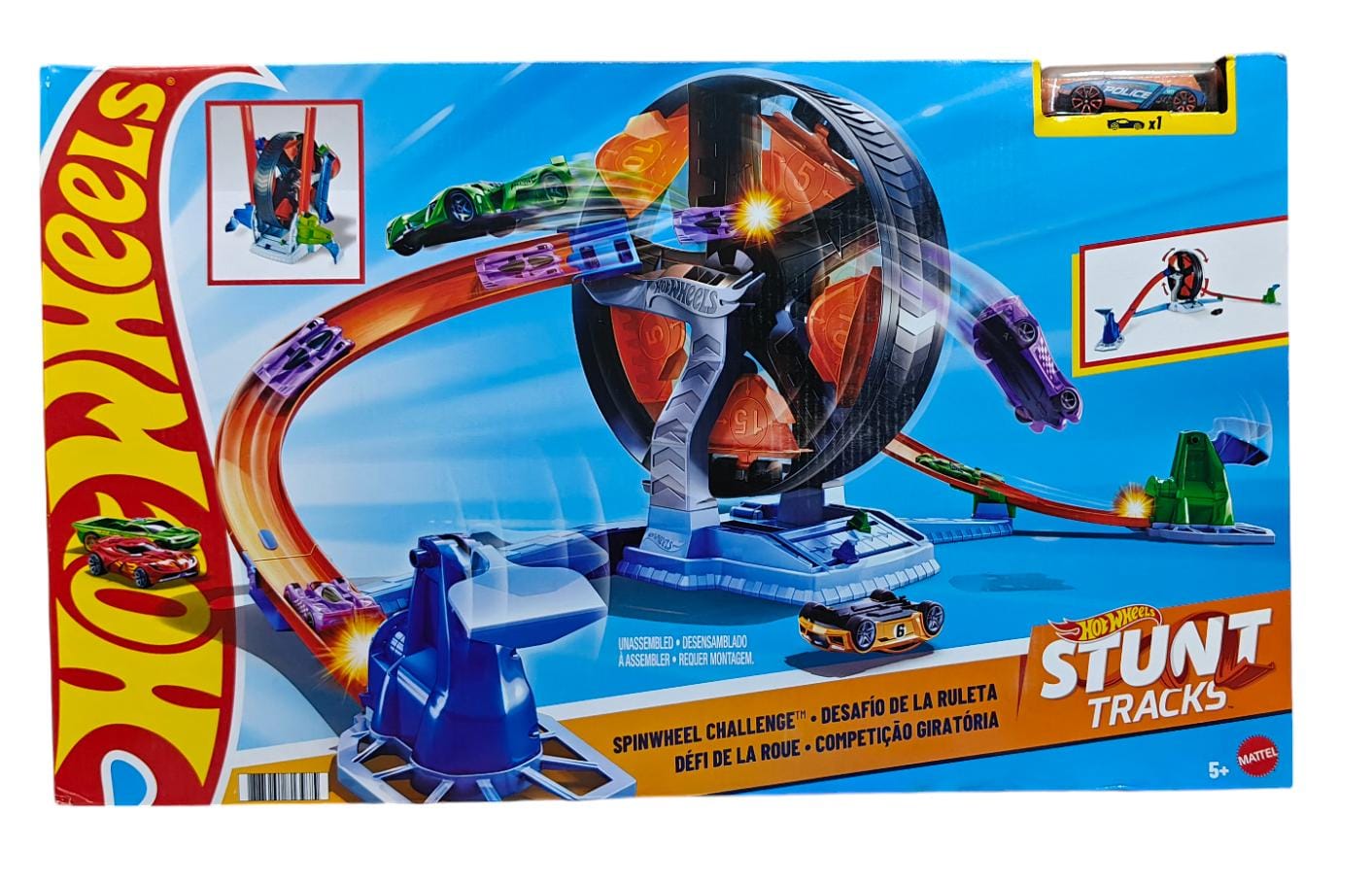Hot Wheels Stunt Tracks Spinwheel Challenge Playset with High-Speed Launcher, Spinning Ferris Wheel Stunt & 1 Hot Wheels Car for Kids 5+ Years | GJM77