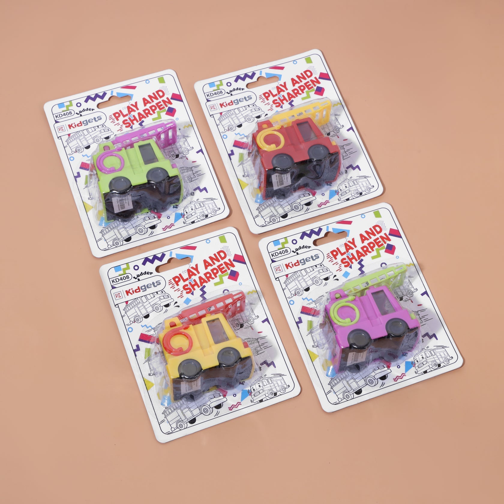 Kidgets KD408 Sparky Fire Truck Pencil Sharpener for Kids | Fun "Sharp and Store" Emergency Vehicle Stationery | Stainless Steel Blade | Assorted Colors - MINIMEE KIDS