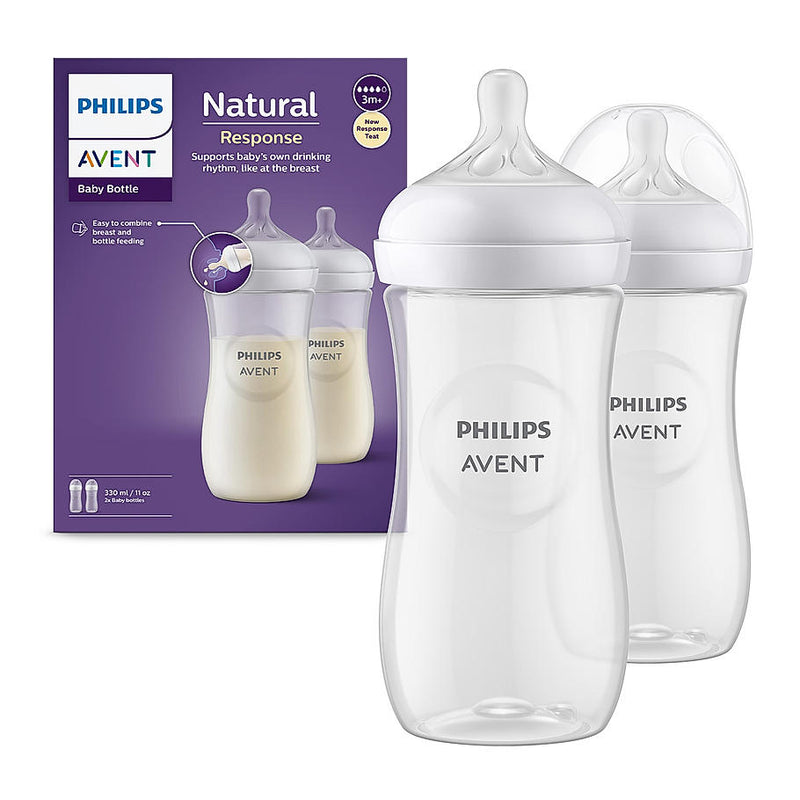 Philips Avent Natural Response Baby Feeding Bottle 330ml Pack of 2 | No.1 Brand Recommended by Moms Worldwide | Ideal for 3 Months+ | Natural Response Technology Mimics Breastfeeding | SCY906/02