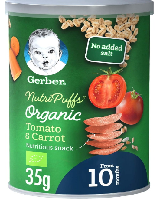Gerber Organic Nutripuffs Tomato & Carrot For Babies 10 Months & Above - 35g