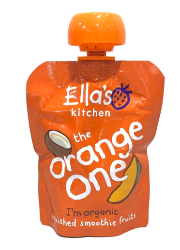 Ella's Kitchen The Orange One Organic Fruit Puree | 100% Organic Apples, Mangoes, Coconut Milk & Orange Juice | No Added Sugar | Smooth Baby Food Pouch | 6+ Months | 90g