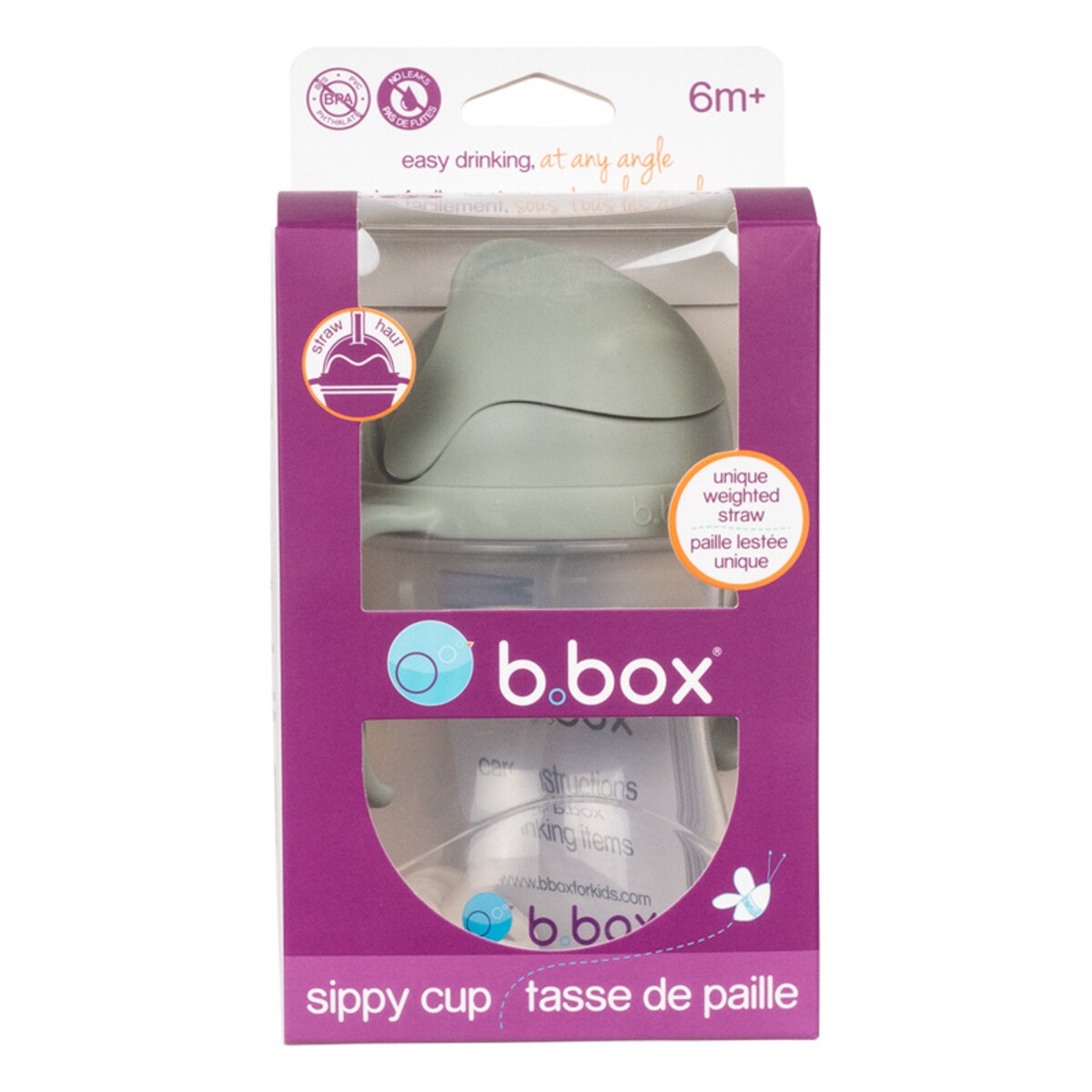 b.box unique weighted Straw Sippy Cup for Babies 6m+ – 240ml | Spill-Proof Transition Cup with Flip-Top Lid & Easy-Grip Handles | BPA-Free | Ocean Blue, Sage Green, Blush Pink Variants