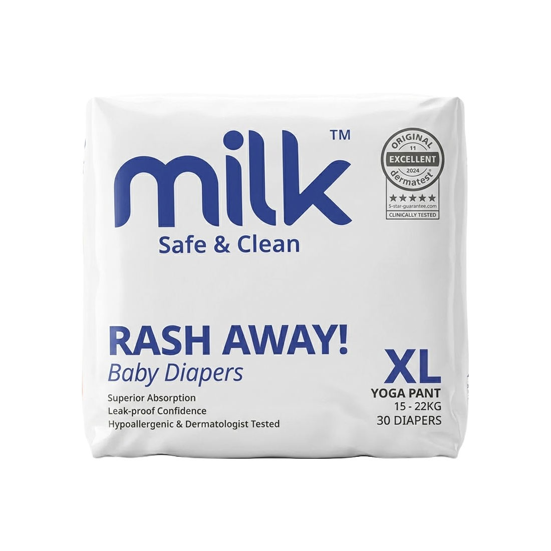 Milk Rash Away Baby Diapers | Extra Large (XL) Size Yoga Pant Pull-Ups | 30 Count | 15-22kg | Superior Absorption & Leak-Proof - MINIMEE KIDS