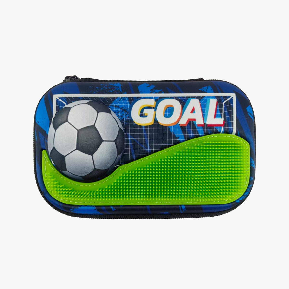 ZIPIT Sensory Sports Hardtop Pencil Case for Boys – 3D Tactile Silicone Bristle Fidget Pencil Box, Large Capacity Crush-Proof Stationery Organizer for School Supplies (Soccer Goal & Basketball)