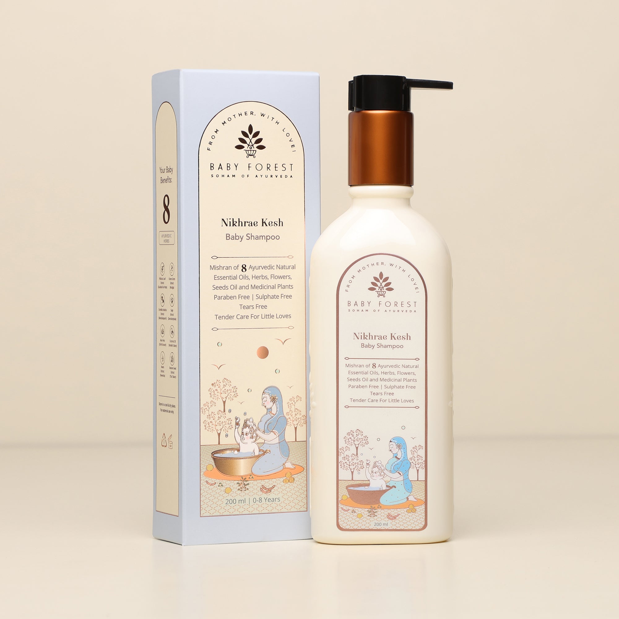 Baby Forest Nikhrae Kesh Ayurvedic Baby Shampoo – 200ml | Natural Cleanser with Neem, Aloe Vera & Hibiscus | Sulphate-Free & Tear-Free for Infants