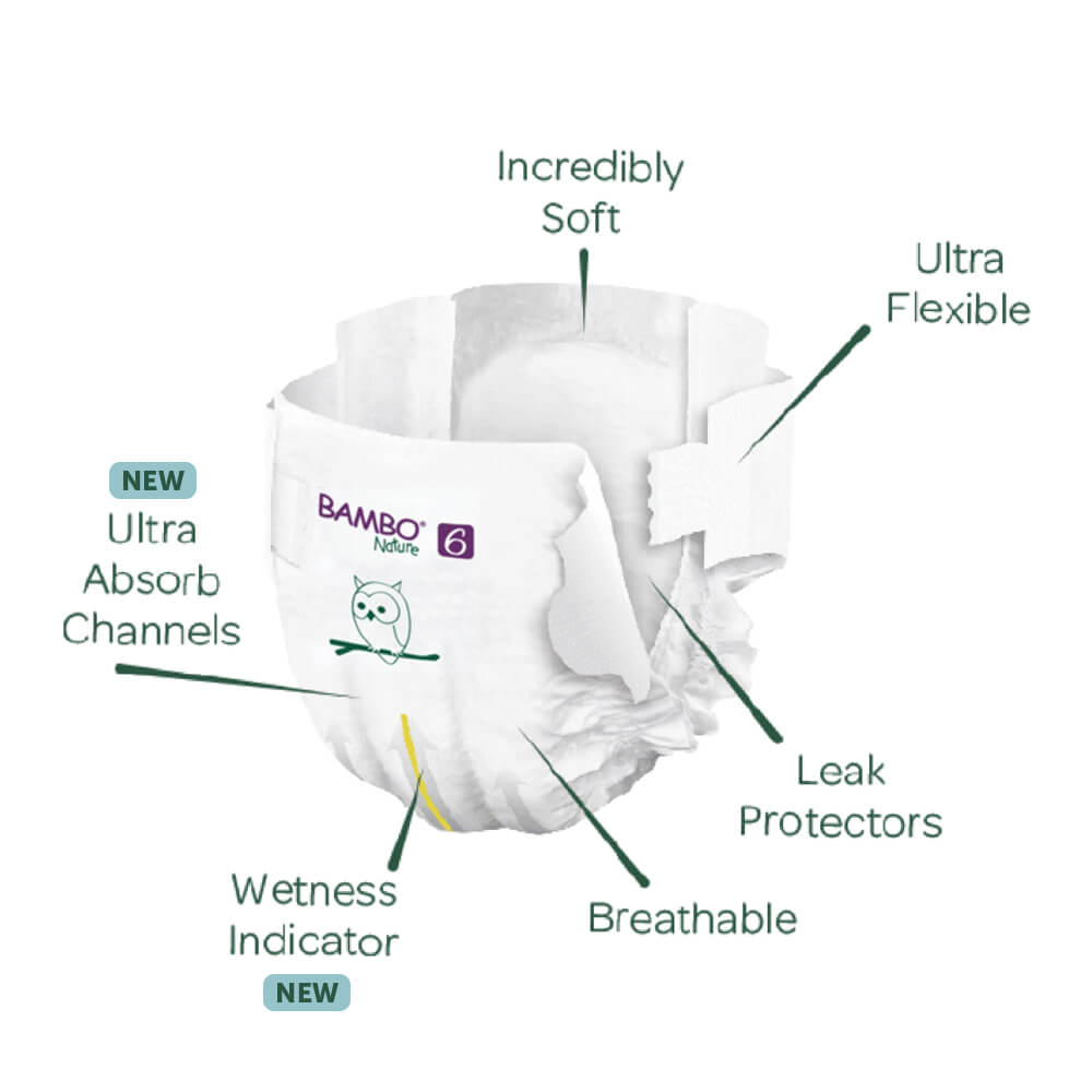 Bambo Nature Tape Style Diapers 6 - XXL 15+ kgs Pack of 20 Diapers | Skin-Friendly & Eco-Friendly - MINIMEE KIDS