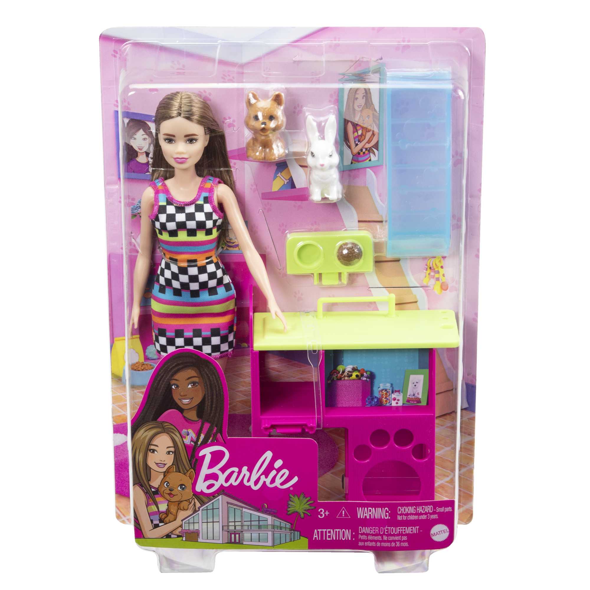 Barbie Doll and Pet Playhouse Playset for Kids Ages 3+ with Puppy & Bunny, Multi-Level Playhouse with Slide & Hideouts – HGM62