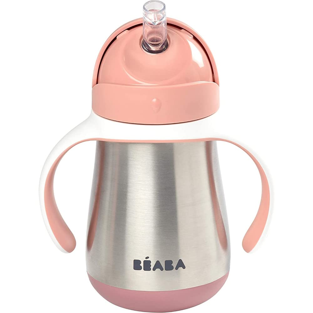 Beaba Stainless Steel Straw Cup with Bottle Brush | 250ml | Premium 316 Inox Stainless Steel | Leak-Proof & Easy to Use