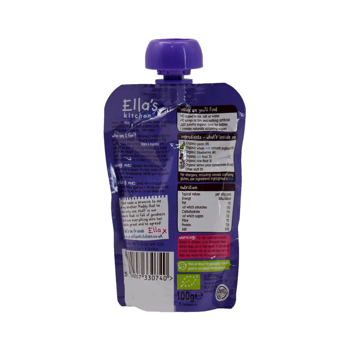 Ella’s Kitchen Organic Blueberry & Pear Baby Brekkie – Smooth & Creamy Organic Breakfast Puree for Babies 6+ Months – Made with Pears, Blueberries, Whole Milk Yogurt, Oats & Rice Flour – 100g – No Added Sugar, Salt, or Water