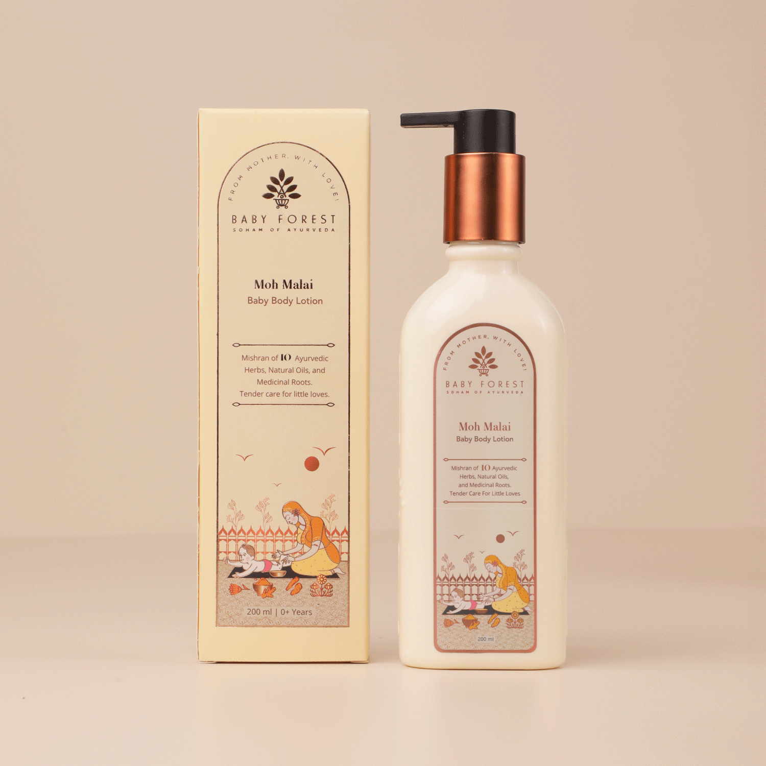 Baby Forest Moh Malai Baby Body Lotion for Babies - Enriched with 10 Ayurvedic Ingredients | Gentle & Nourishing Daily Moisturizer | Suitable for Newborns & Up | 200ml