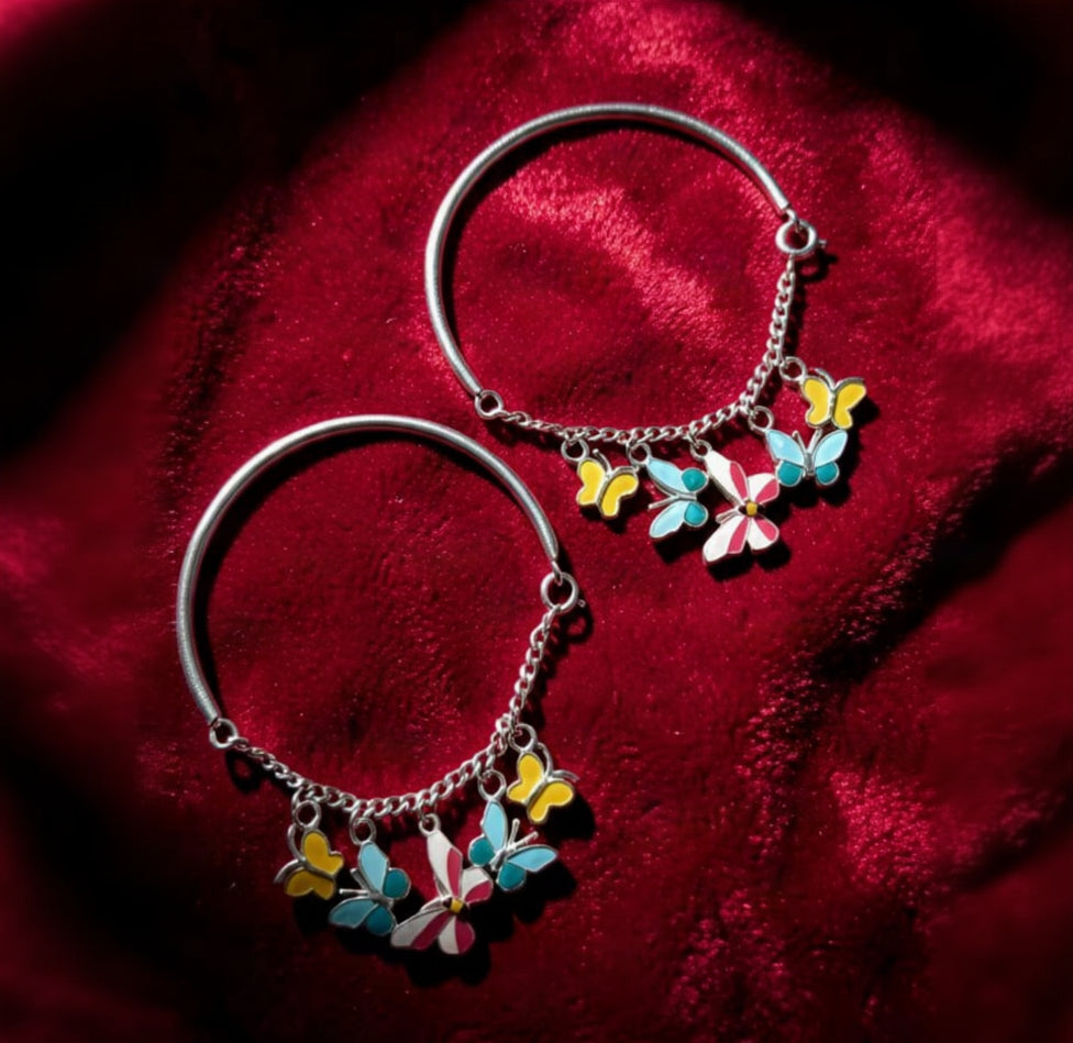 Fluttering Butterflies Enamel Charm Kada - 925 Sterling Silver Adjustable Bangle for Kids - MINIMEE KIDS