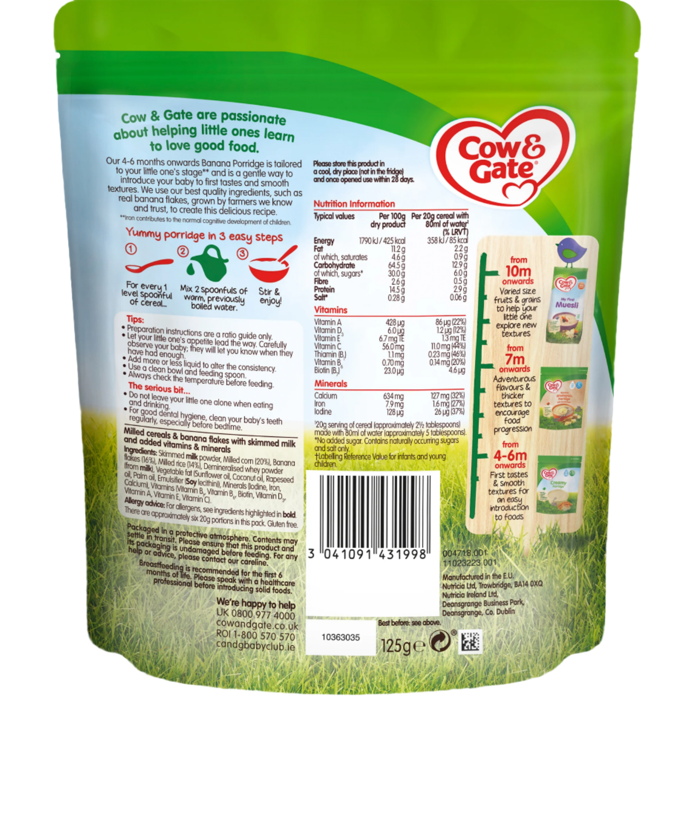 Cow & Gate Banana Porridge - 125g | Nutritious Breakfast for Babies 4+ Months