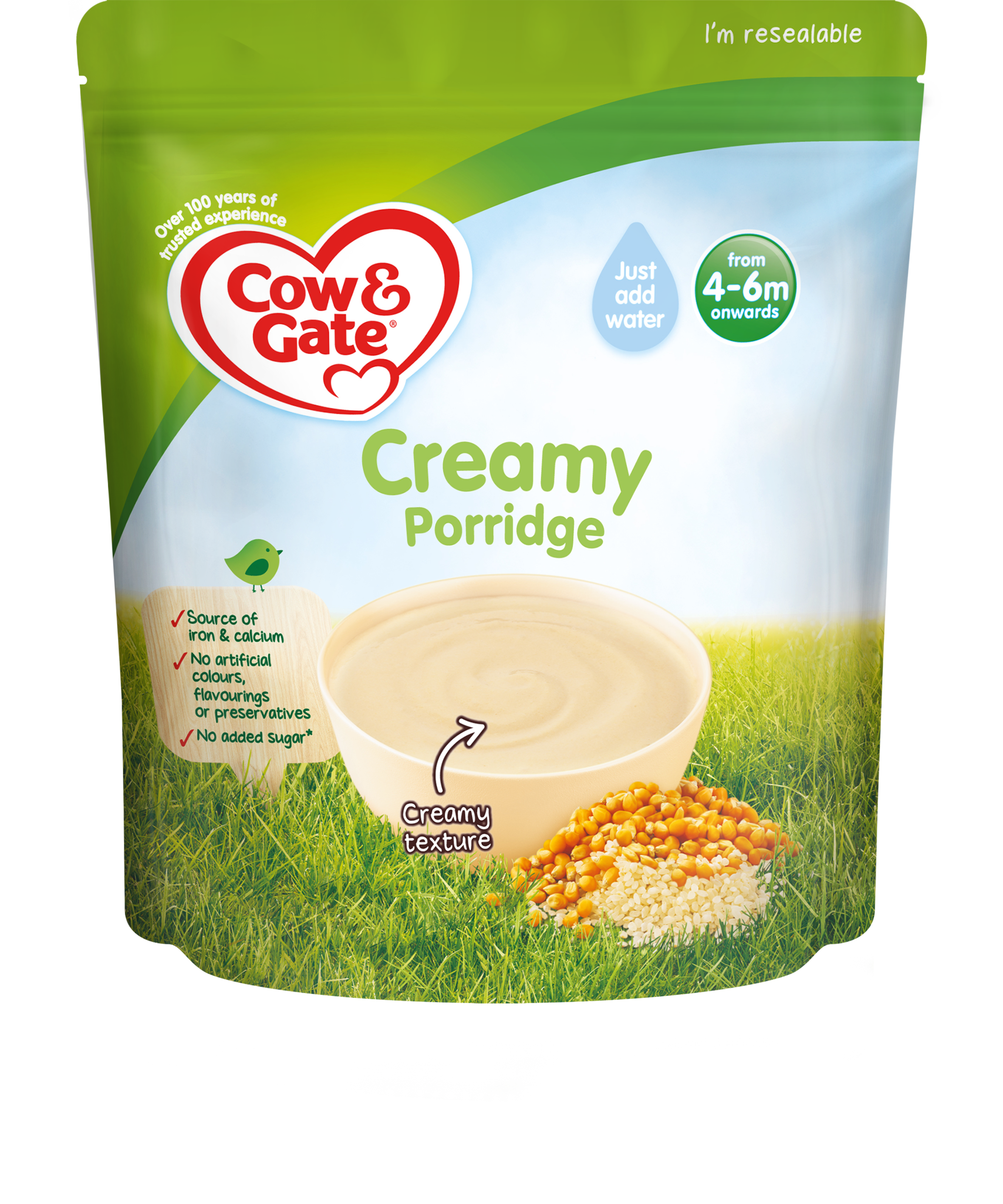 Cow & Gate Creamy Porridge 125g – Nutritious Gluten-Free Baby Cereal for 4+ Months | Gentle First Weaning Food with Essential Vitamins