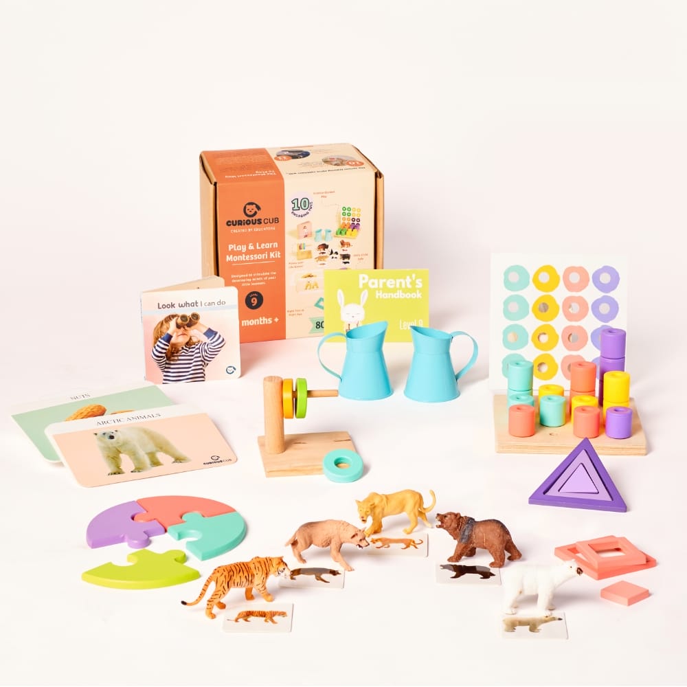 Curious Cub Level 9 Play & Learn Montessori Kit (19-21 Months+) | 10-Piece Toddler Development Set for Practical Life, Logic & Matching | minimee kids