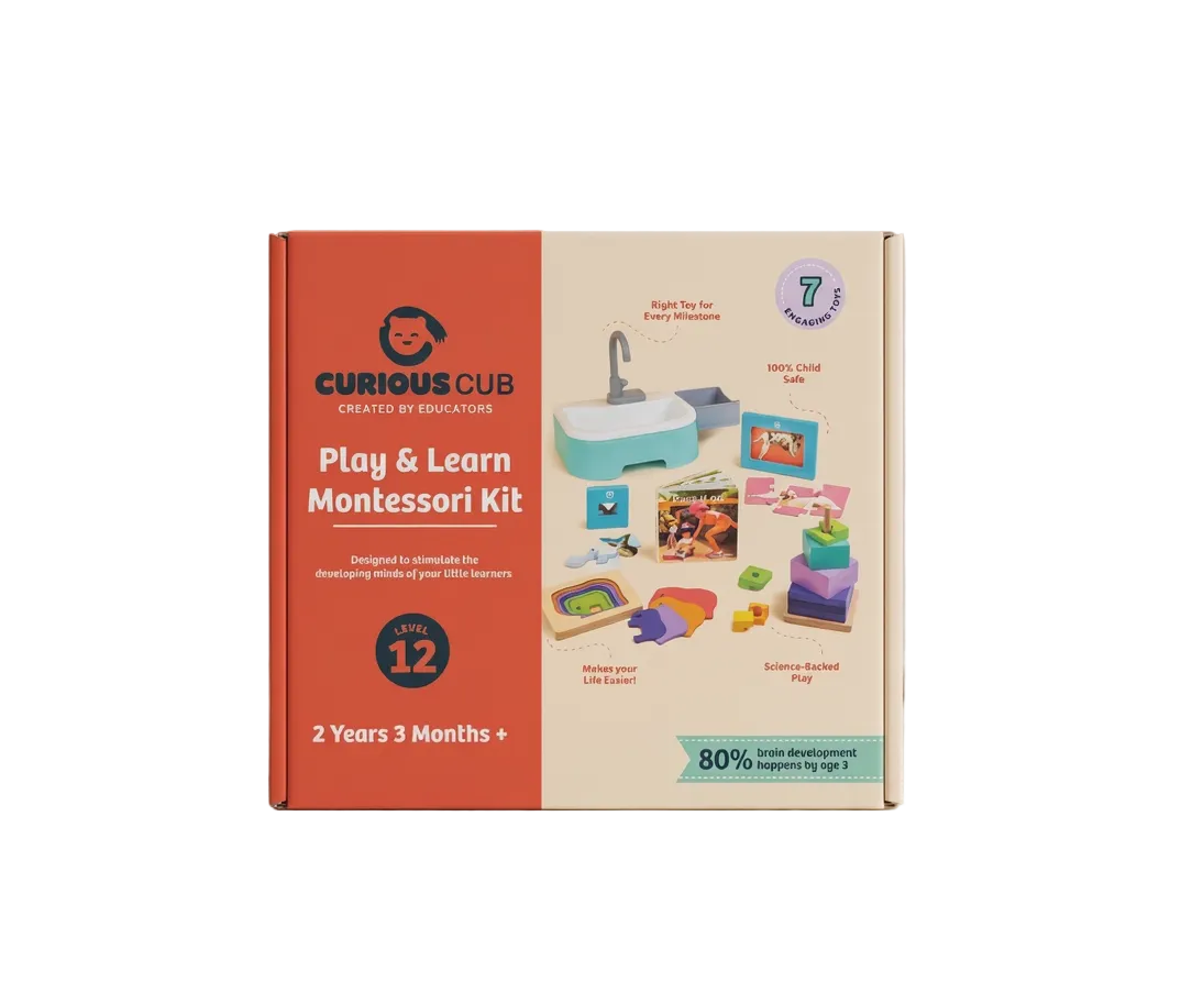 Curious Cub Level 12 Montessori Play & Learn Kit (27 Months+) | Premium 7-Piece Educational Toy Set for Practical Life & Spatial Skills
