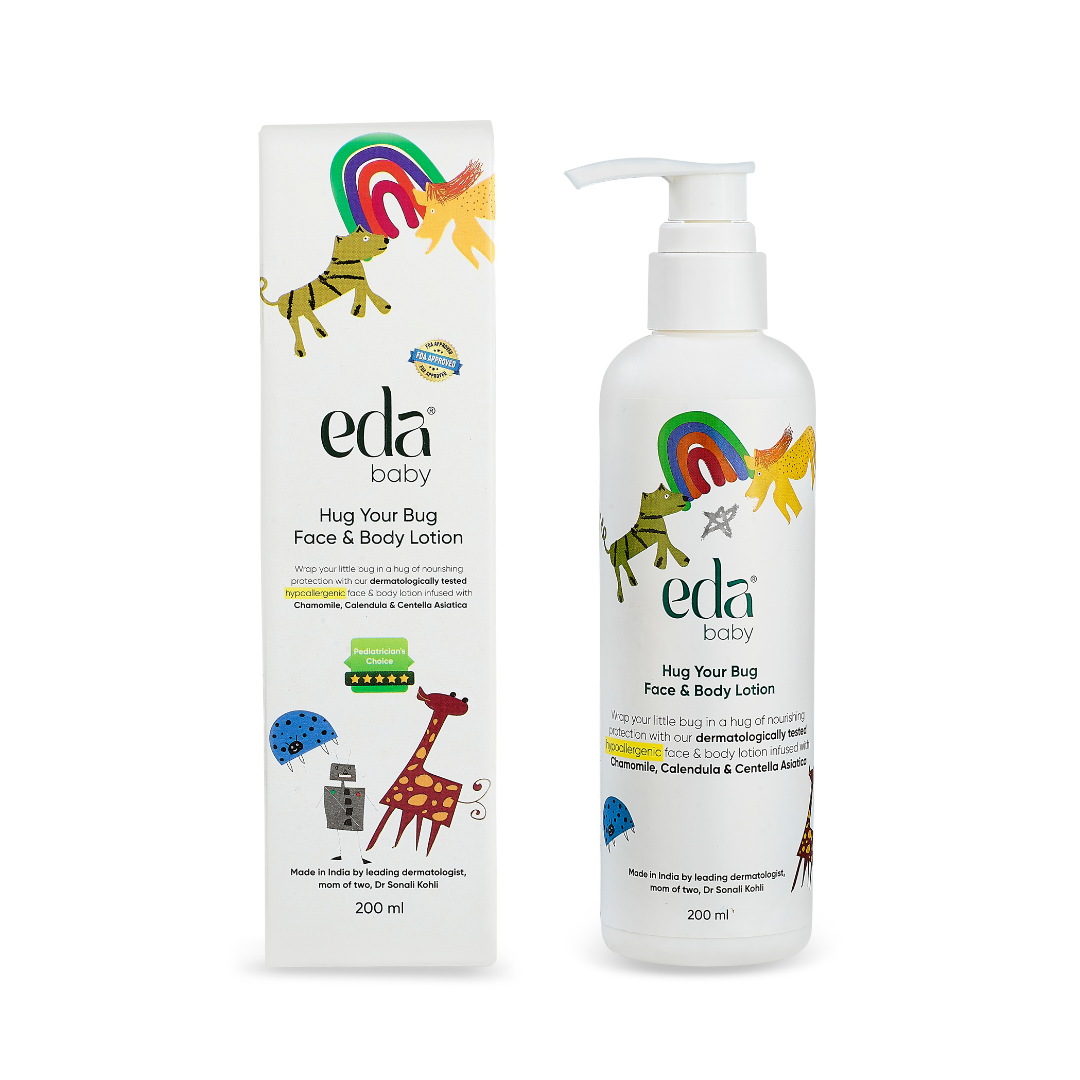 eda baby Hug your Bug Face & Body Lotion for Babies & Kids – 200ml | Hypoallergenic, Fragrance-Free Daily Moisturizer with Chamomile, Aloe Vera & Centella Asiatica | Non-Greasy, Dermatologist-Formulated
