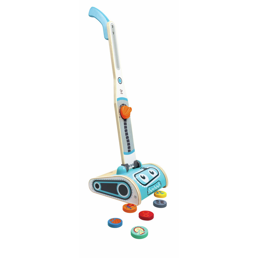 Hape Vacuum Playset for Kids – 7-Piece Robot Face Cleaning Toy | Pretend Play for 2–6 Year Olds | Enhances Motor Skills & Confidence through Tidy Fun