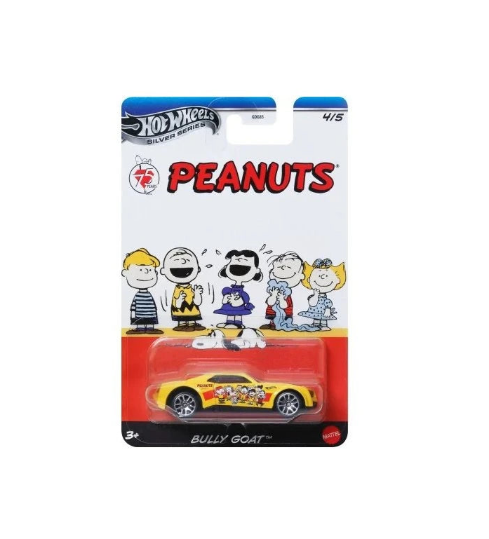 Hot Wheels Peanuts character toy car in packaging on a white background