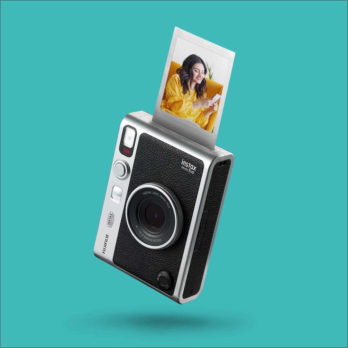 Fujifilm Instax Mini Evo Premium Hybrid Camera + Instant Printer | 100 Photo Styles with Lens & Film Effects | Direct Print from Smartphone | Black & Brown Variants with Film Bundle