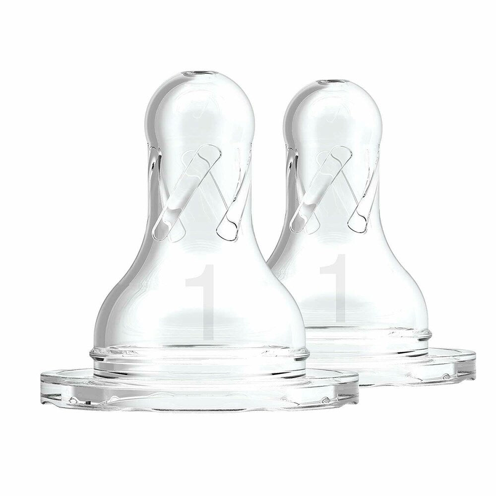 Dr. Brown's Natural Flow Narrow Baby Bottle Silicone Nipple | Level 1 | 0m+ | 100% Silicone | Pack of 2