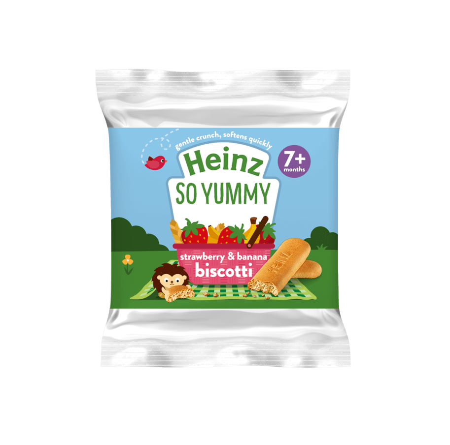 Heinz So Yummy Strawberry & Banana Biscotti for Babies 7+ Months – 60g Fruity Baked Finger Snack | Soft Baby-Led Weaning Biscuit with Real Fruit Purees | No Artificial Flavours