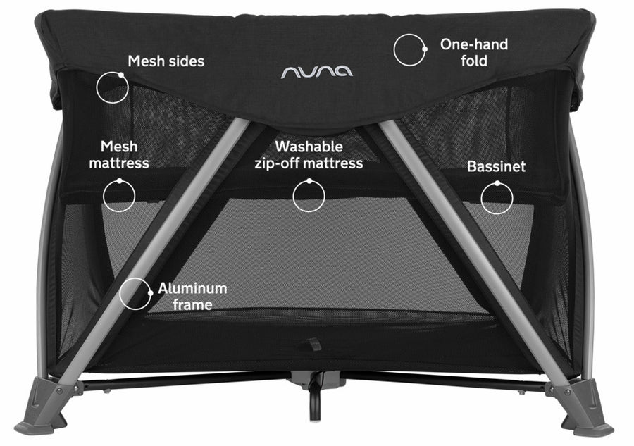 Nuna SENA Aire Playard with Zip Off Bassinet - Caviar | The Ultimate Travel Crib for Your Baby's Comfort
