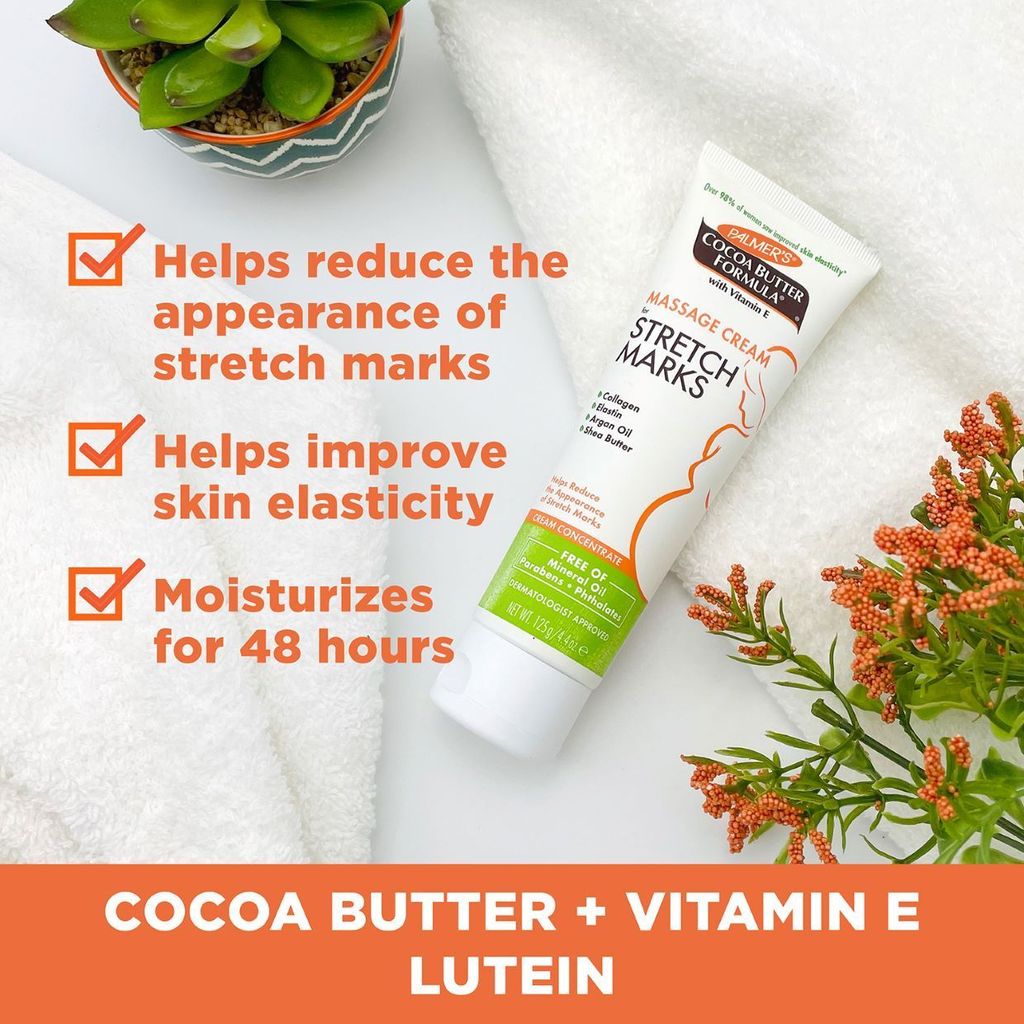 Palmer's Cocoa Butter Formula Massage Cream for Stretch Marks with Vitamin E – Intensive Hydration & Elasticity Boost for Pregnancy Skin | 125g Rich Concentrate for Belly, Hips, Thighs & Bust