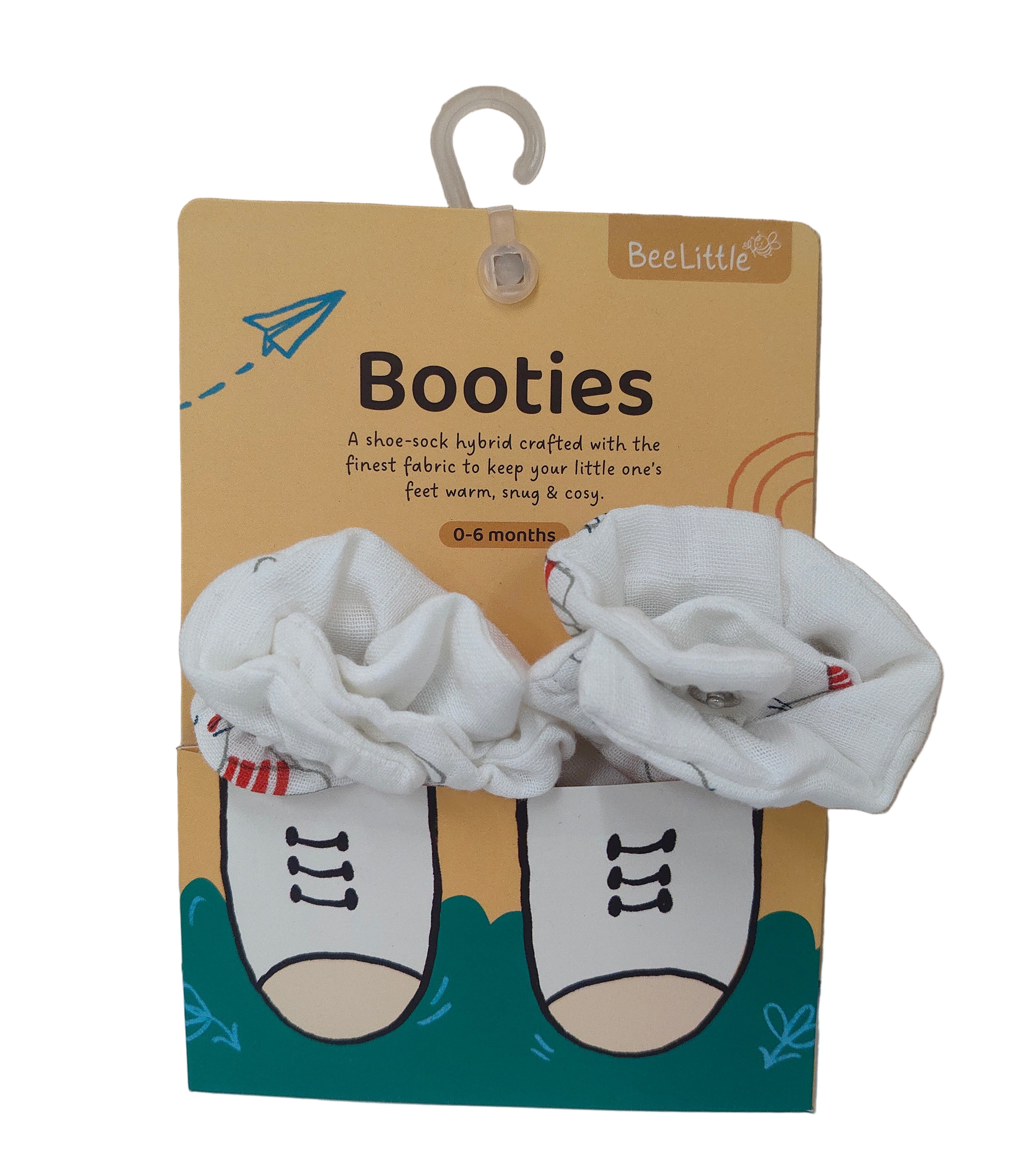 Newborn organic muslin booties shoe-sock style for babies 0–6 months