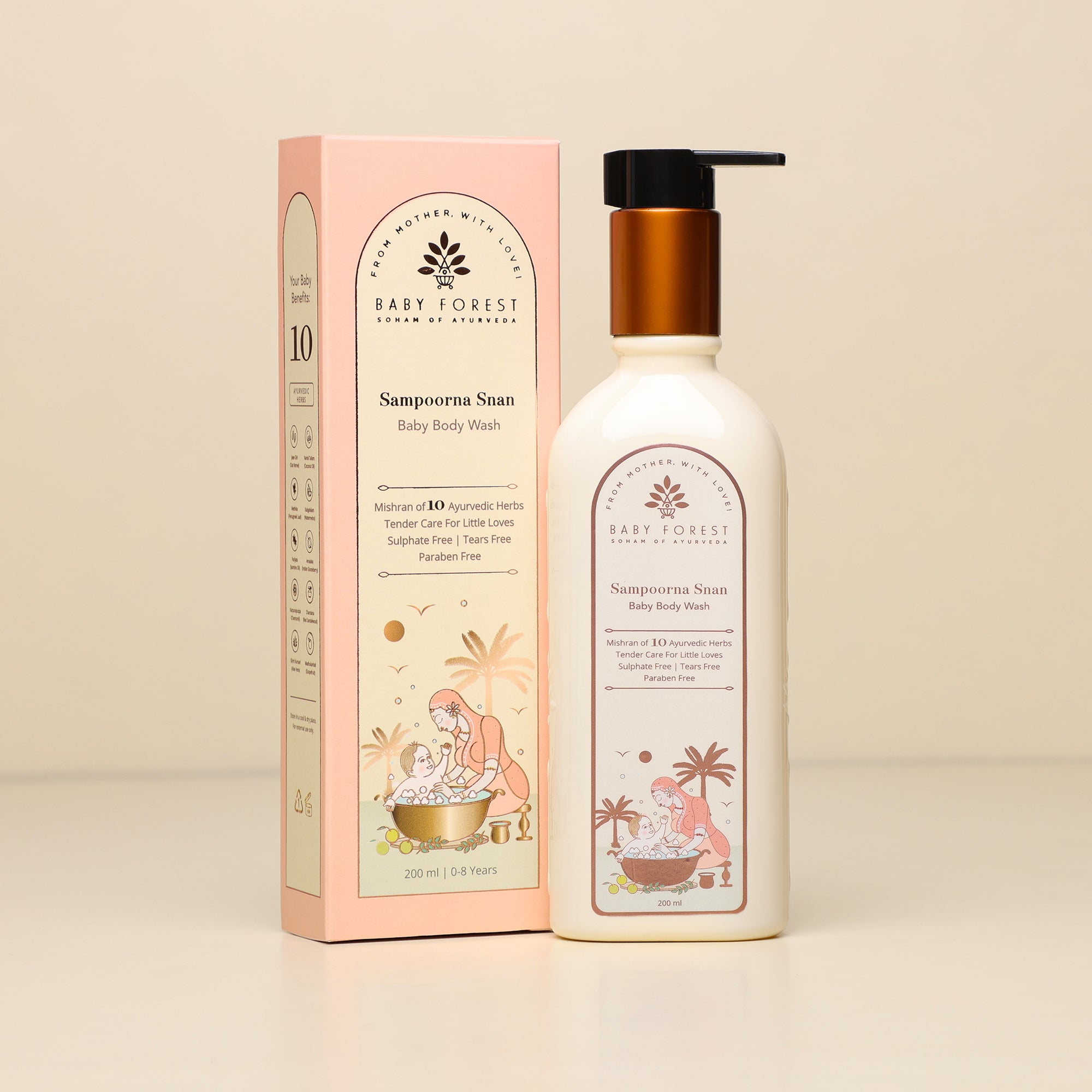 Baby Forest Sampoorna Snan Baby Body Wash with 10 Ayurvedic Herbs – Oat Kernel, Aloe Vera, Jasmine Oil & More | Sulphate-Free, Tear-Free, Paraben-Free Cleanser (200ml)