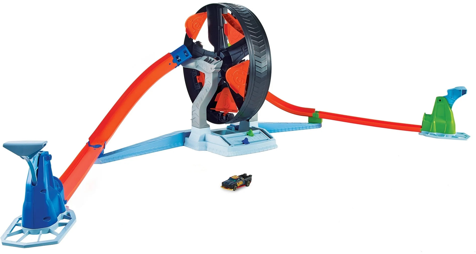 Hot Wheels Stunt Tracks Spinwheel Challenge Playset with High-Speed Launcher, Spinning Ferris Wheel Stunt & 1 Hot Wheels Car for Kids 5+ Years | GJM77