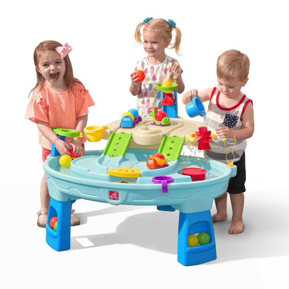 Step2 Ball Buddies Adventure Center Water Table - Two-Tier Water Play Table with Dump Truck, Train, Boat & Helicopter Toys | 22-Piece Accessory Set | For Toddlers 2+ Years | Outdoor Sensory STEM Activity Table