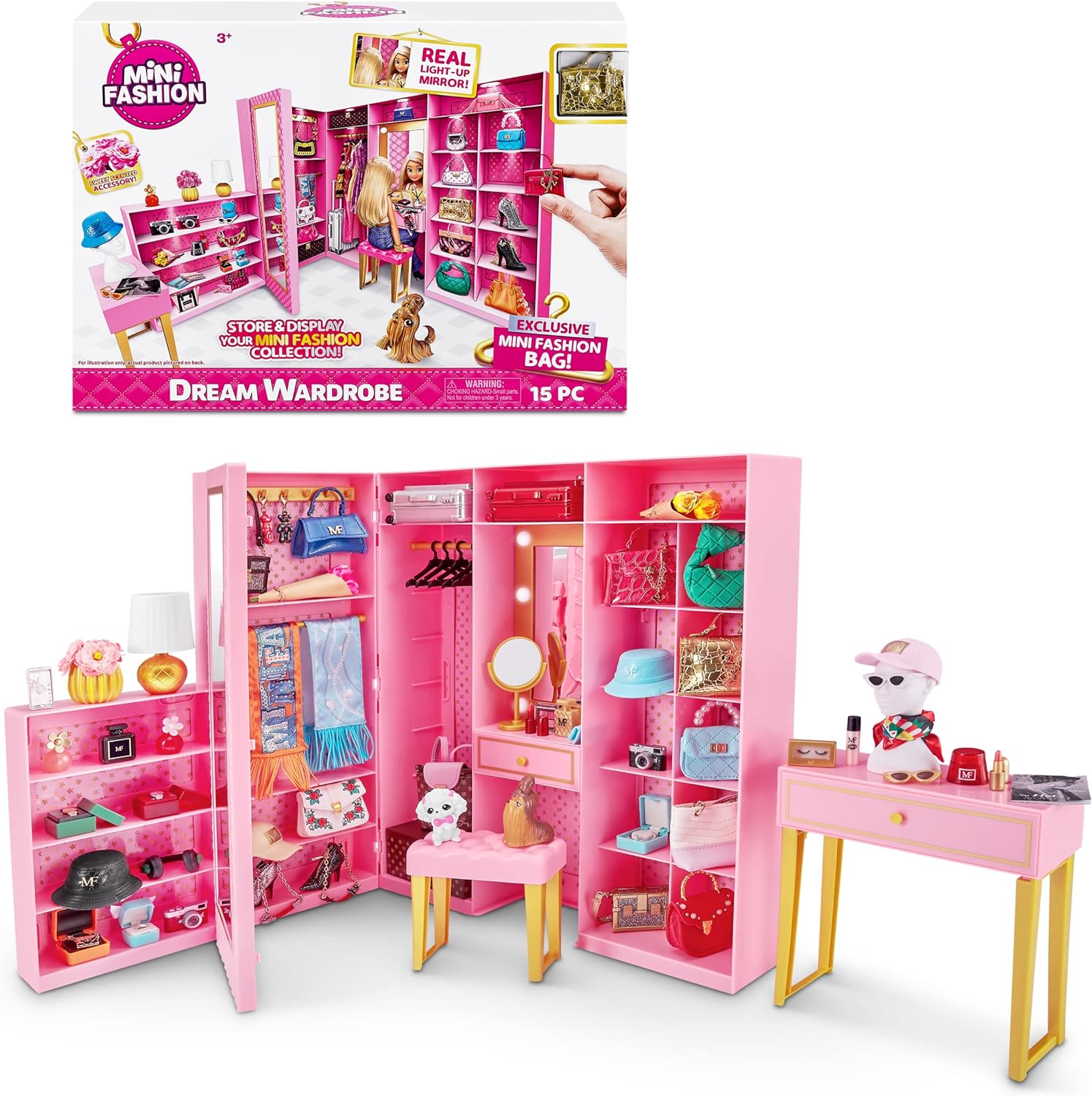 Zuru Mini Brands Mini Fashion Dream Wardrobe with Exclusive Metallic Mini Fashion Bag and 25+ Storage Areas for Doll Accessories - Perfect Gift for Fashionistas