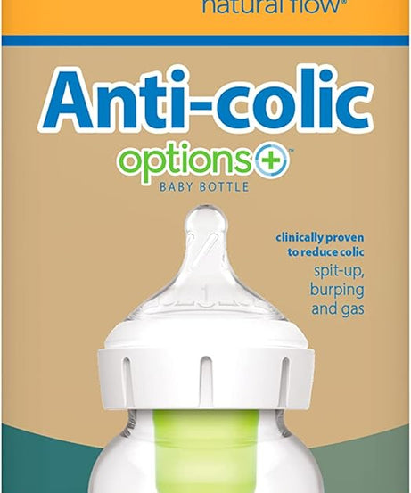 Dr. Brown's Natural Flow Options+ Anti-Colic Baby Bottle - 150ml for 0m+, Wide-Neck Design, Reduces Colic, Gas & Spit-Up - MINIMEE KIDS