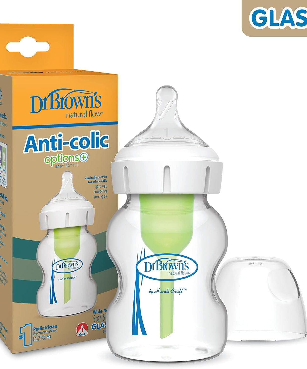 Dr. Brown's Natural Flow Options+ Anti-Colic Baby Bottle - 150ml for 0m+, Wide-Neck Design, Reduces Colic, Gas & Spit-Up - MINIMEE KIDS