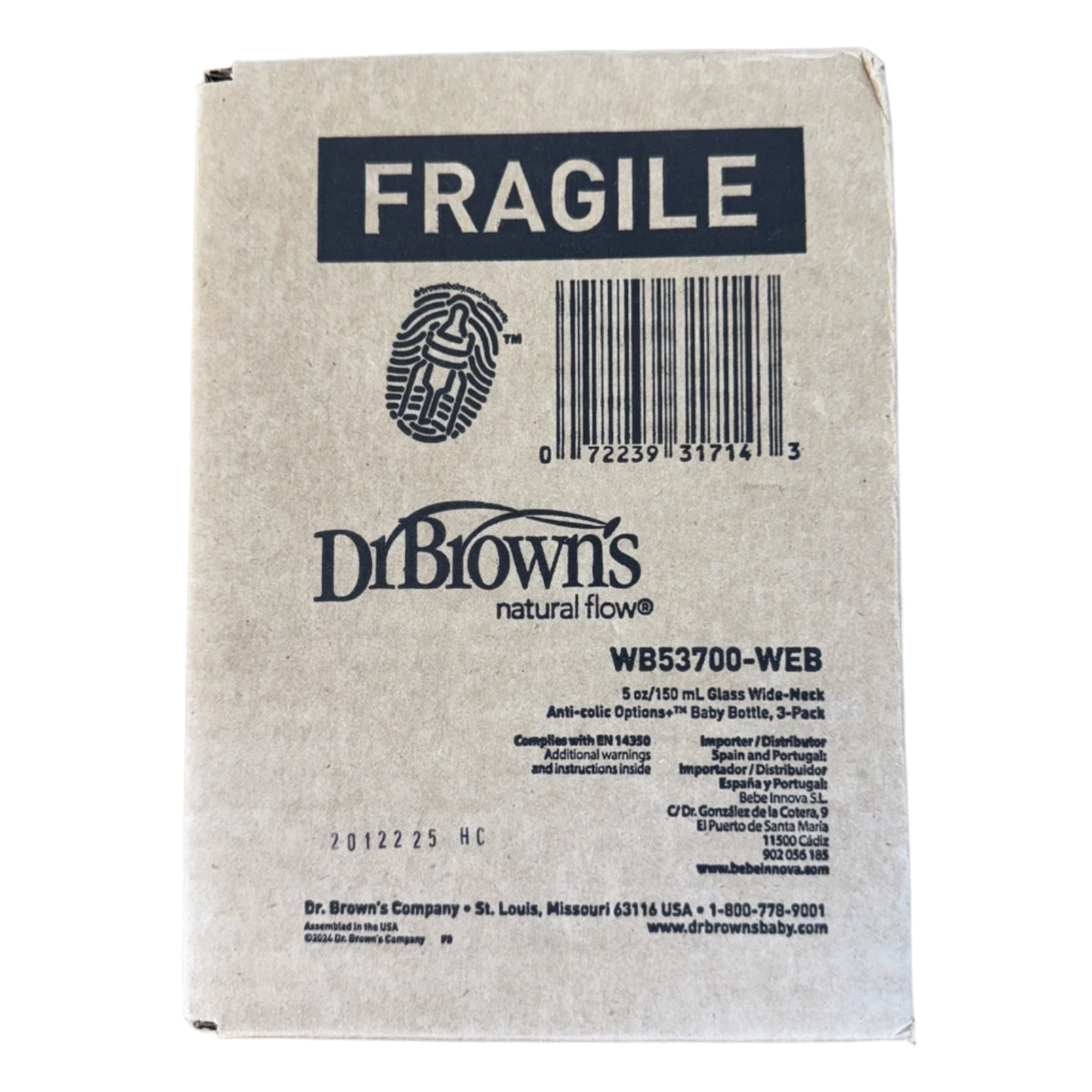 Dr. Brown’s Natural Flow Anti-Colic Options+ Wide-Neck Glass Baby Bottles 150ml (5 oz), 3-Pack | Level 1 Slow Flow Nipple | Newborn Feeding Bottle 0M+ | BPA-Free Glass | Anti-Gas, Anti-Spit-Up