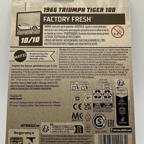 Hot Wheels 1966 Triumph Tiger 100 Die-Cast Motorcycle - Factory Fresh 1:64 Scale | Limited Edition 190/250 | Retro Racing Bike 10/10 | Blue & White Design with Rider