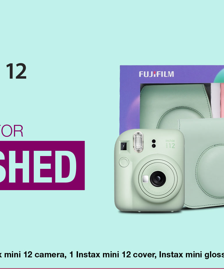 Fujifilm Instax Mini 12 Moments Forever Box Set – Instant Camera with 20 Glossy Films, Selfie Mirror, Close-Up Lens & Accessories | Includes Bunting & Carry Case | Perfect Gift for Capturing Memories