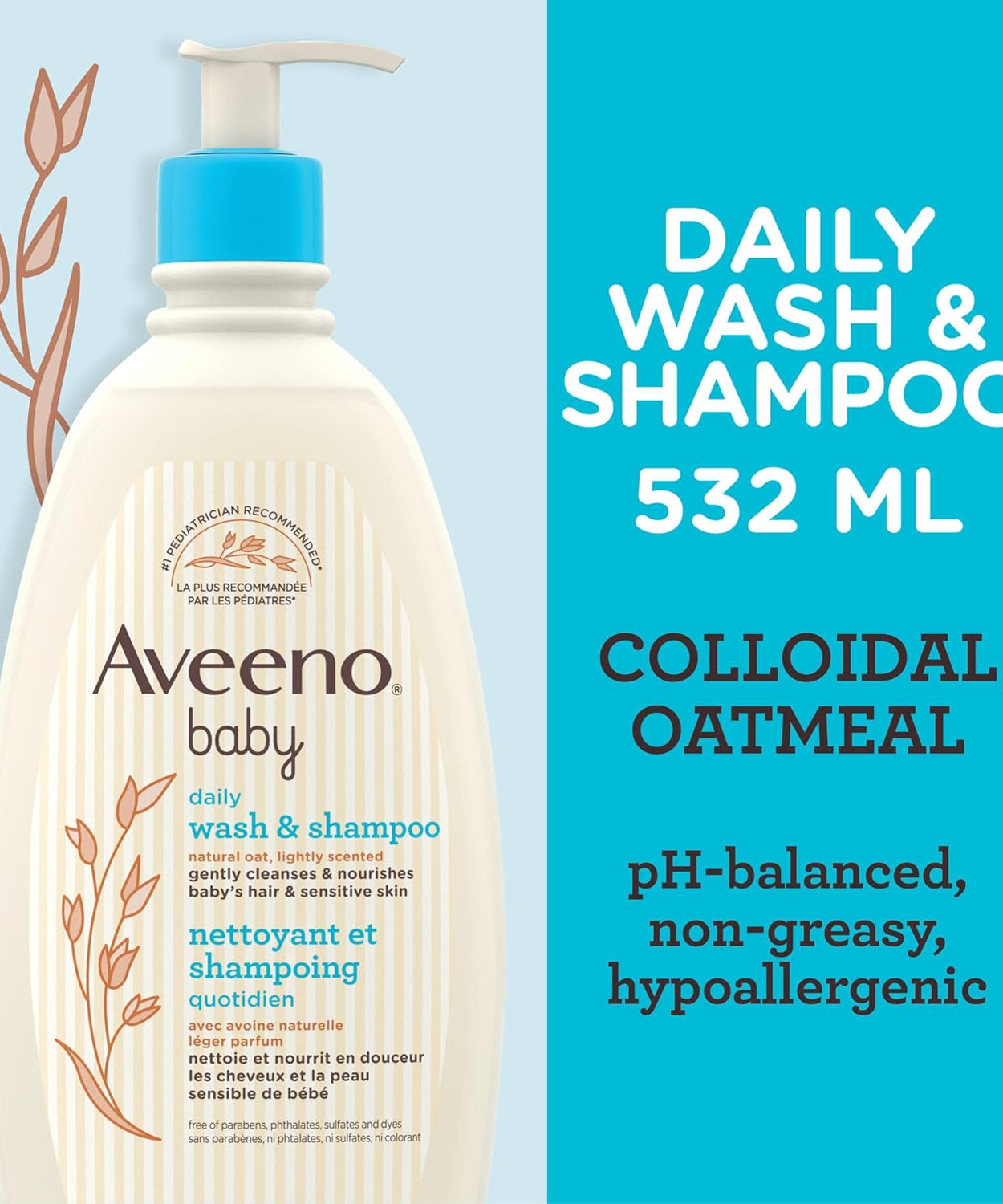 Aveeno Baby Wash and Shampoo - 532ml | Gentle Cleansing for Sensitive Skin - MINIMEE KIDS