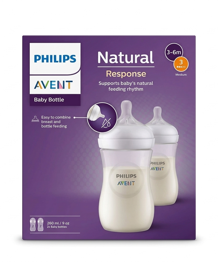 Philips Avent Natural Response Baby Bottle 260ml / 9oz Twin Pack (3–6M, Flow 3 Medium) | SCY903/02 - MINIMEE KIDS