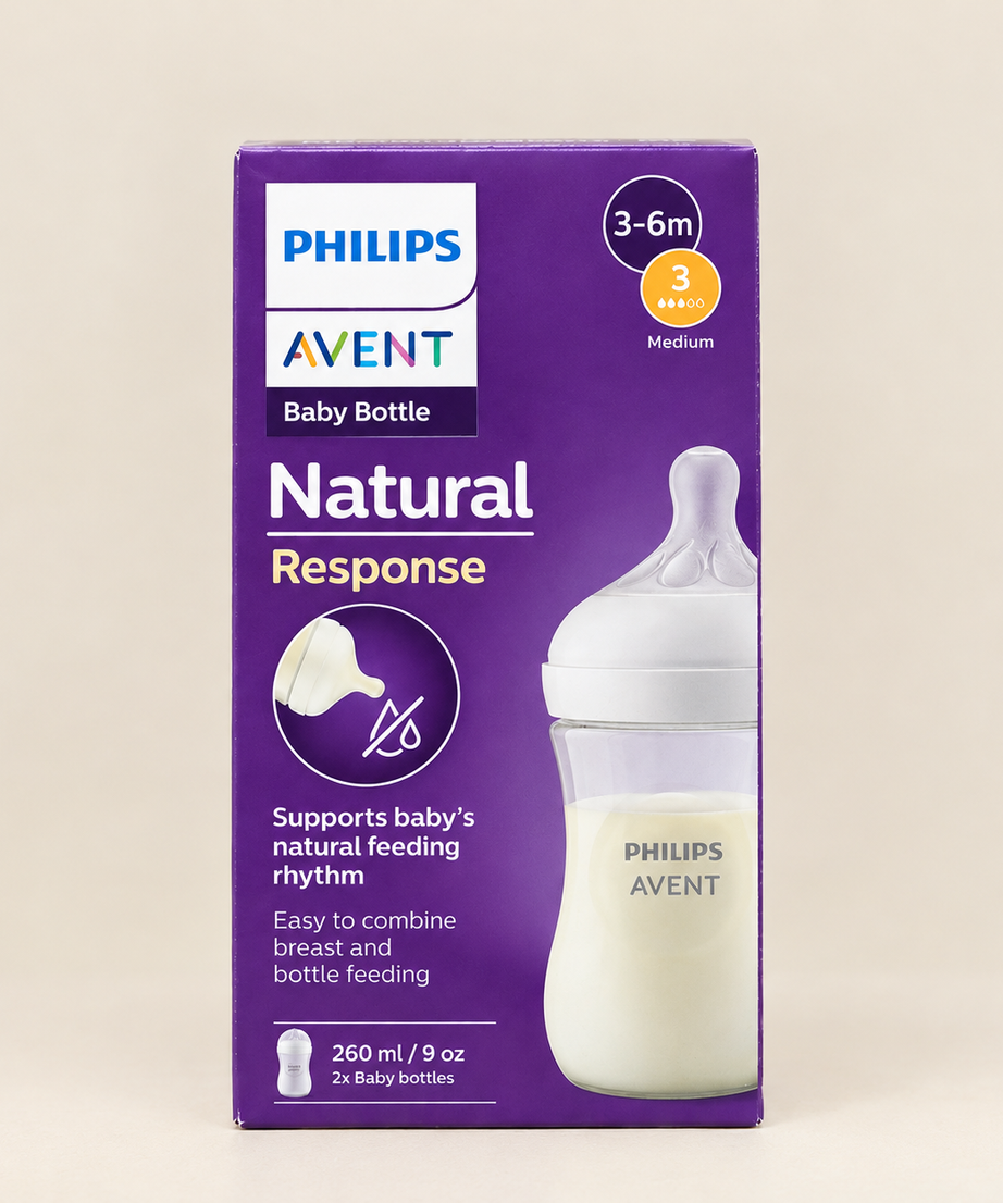 Philips Avent Natural Response Baby Feeding Bottle 260ml / 9oz (3–6M, Flow 3 Medium) — SCY903 Series (Clear, Pink & Blue) - MINIMEE KIDS